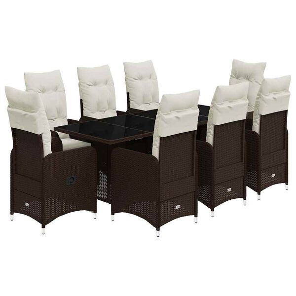 vidaXL 9-osaline aia bistrookomplekt patjadega, pruun, pol&uuml;rotang