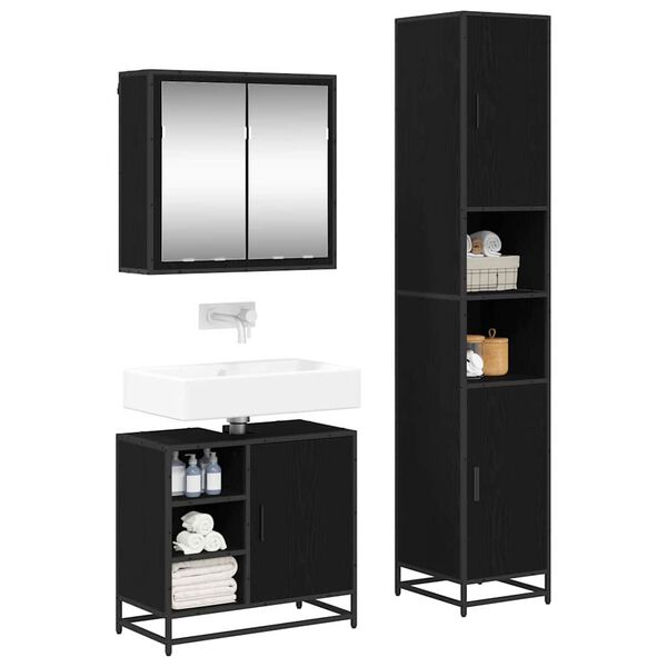 vidaXL Vannitoa mööbleset Seinale kinnitatav 3 pcs Must tamm Tehispuit