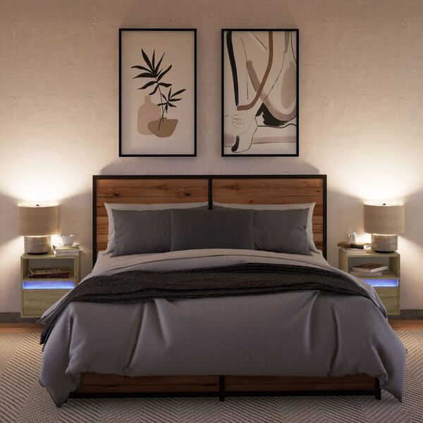 vidaXL seinale kinnitatavad &ouml;&ouml;kapid LED-tuledega 2 tk, Sonoma tamm