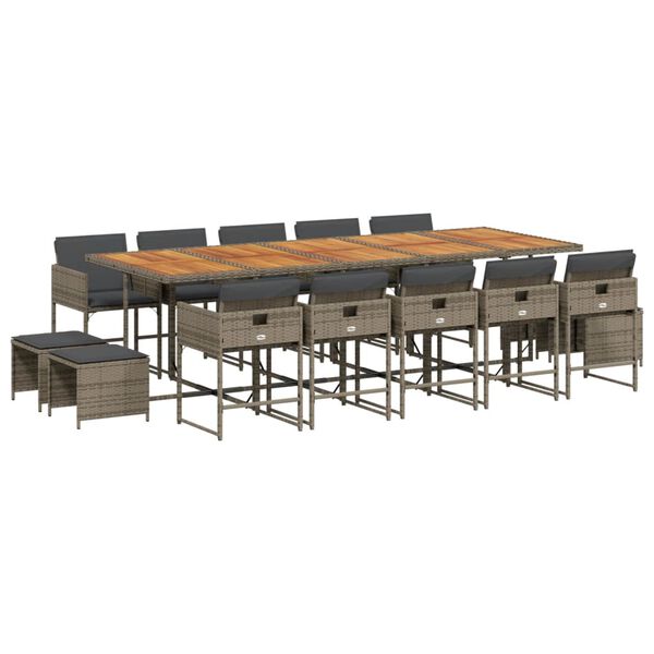 vidaXL 15-osaline aia s&ouml;&ouml;gim&ouml;&ouml;bli komplekt patjadega, hall, pol&uuml;rotang