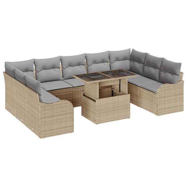 vidaXL Aia Diivanikomplekt padjaga padjaga 10 pcs Beež Pol&uuml; Rattan