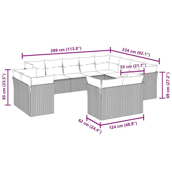 vidaXL 12-osaline aiadiivani komplekt patjadega, pruun, pol&uuml;rotang