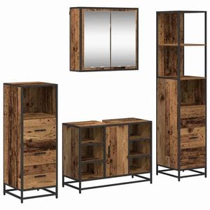 vidaXL Vannitoa m&ouml;&ouml;bleset sahtliga riiuliga 4 pcs Vana puit Tehispuit