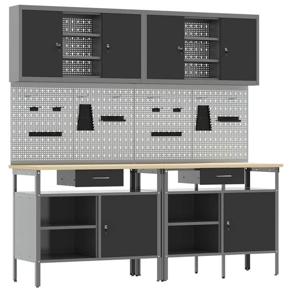 vidaXL T&ouml;&ouml;lauakomplekt sahtliga 8 pcs Must 200 x 55 x 200 cm Teras