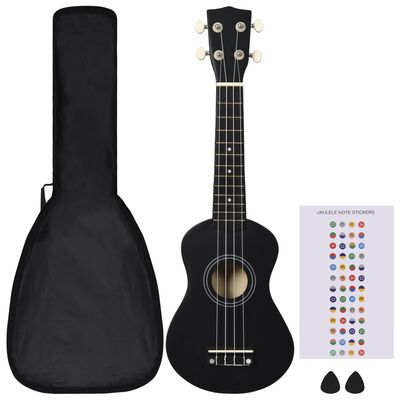vidaXL sopran ukulele komplekt kotiga lastele must 21"