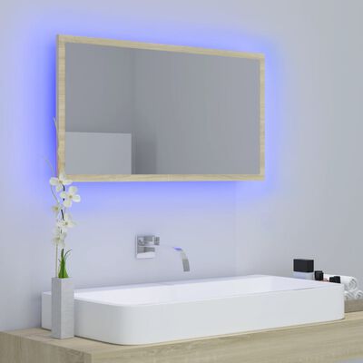 vidaXL LED vannitoa peeglikapp, Sonoma tamm, 80x8,5x37 cm, akrüül