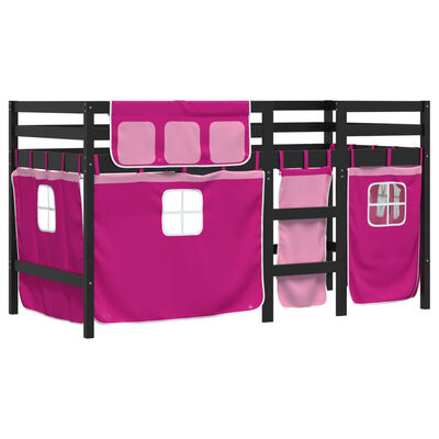 vidaXL laste kõrge voodi kardinatega, roosa, 90x190 cm, männipuit