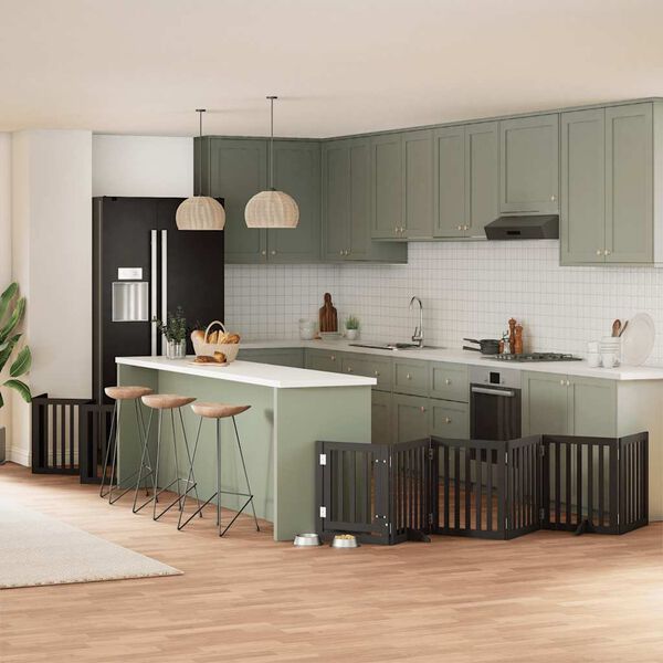 vidaXL kokkupandav koerav&auml;rav uksega, 15 paneeli, must 750 cm, pappel