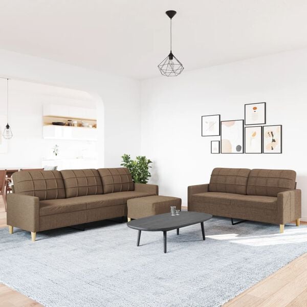 vidaXL 3-osaline diivanikomplekt jalapingiga, pruun, kangas