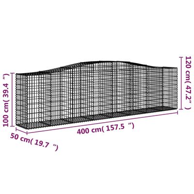 vidaXL kaarekujulised gabioonkorvid 20 tk, 400x50x100/120 cm, raud