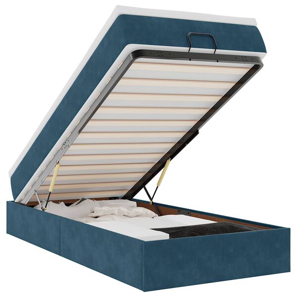 vidaXL Ottomani voodiraam madratsiga, tumesinine, 90x190cm, samet