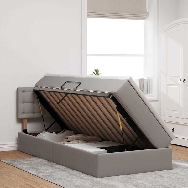 vidaXL LED-valgusega hoiuvoodi LEDiga Pruunikashall 90 x 200 cm kangas