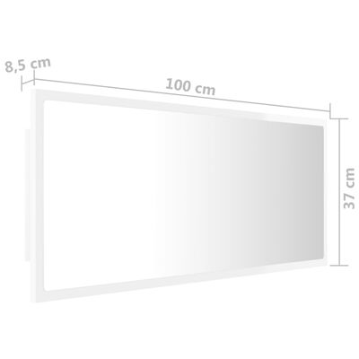 vidaXL LED vannitoa peeglikapp, kõrgläikega valge, 100x8,5x37, akrüül