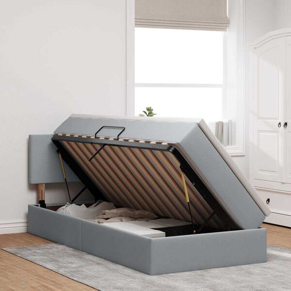 vidaXL Voodi hoiukohaga ja madratsiga Helehall 90 x 190 cm Tehispuit