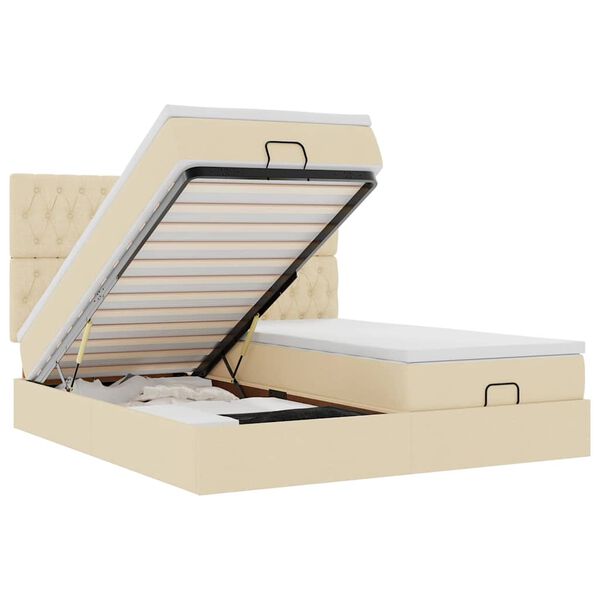 vidaXL Ottomani voodiraam madratsitega, kreemjas, 160x200cm, kangas