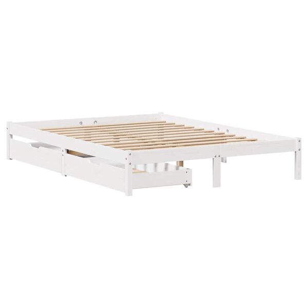 vidaXL voodiraam ilma madratsita, valge, 135 x 190 cm, m&auml;nnipuit