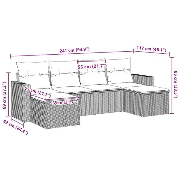 vidaXL 6-osaline aiam&ouml;&ouml;blikomplekt patjadega, pruun, pol&uuml;rotang