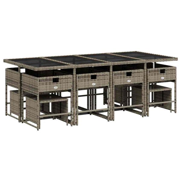 vidaXL 13-osaline aia s&ouml;&ouml;gim&ouml;&ouml;bli komplekt patjadega, hall, pol&uuml;rotang