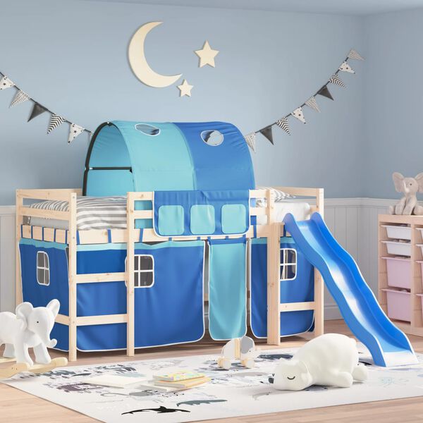vidaXL kardinad ja tunnel kõrgele voodile, sinine, polüester
