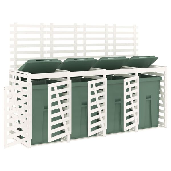 vidaXL nelja ratastega prügikasti kuur, valge, männipuit