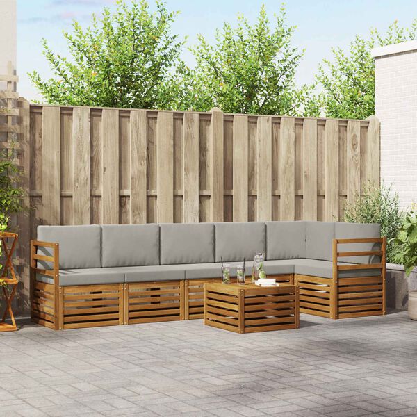 vidaXL Diivanikomplektid 7 pcs Looduslik ja Hele Hall Tugev akatsiapuu