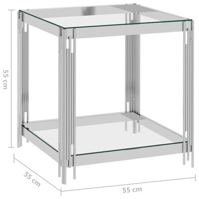 vidaXL kohvilaud hõbedane, 55x55x55 cm, roostevaba teras ja klaas