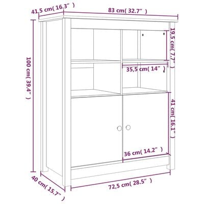 vidaXL puhvetkapp, valge, 83 x 41,5 x 100 cm, männipuit