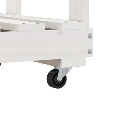 vidaXL küttepuude alus ratastega, valge, 76,5 x 40 x 108 cm, männipuit