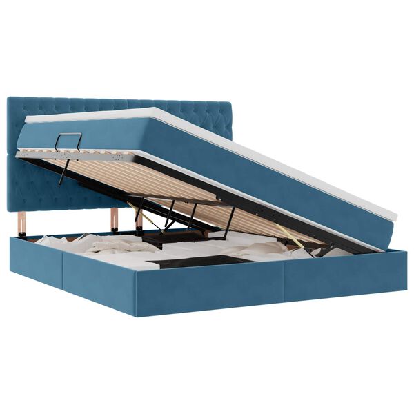 vidaXL Voodi hoiukohaga ja madratsiga Tumesinine 160 x 200 cm Samet