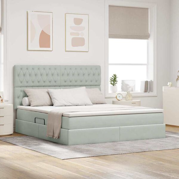 vidaXL LED-valgusega hoiuvoodi madratsiga Helehall 180 x 200 cm Samet