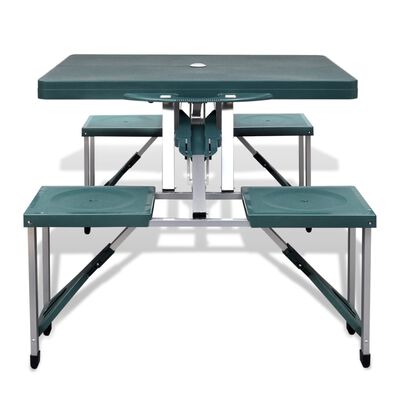Kokkupandav alumiiniumist matkakomplekt laud + 4 tooli roheline