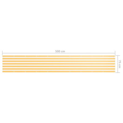 vidaXL rõdusirm, valge ja kollane, 75 x 500 cm, oxford-kangas