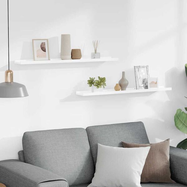 vidaXL seinariiulid, 2 tk, k&otilde;rgl&auml;ikega valge, 80 x 9 x 3 cm