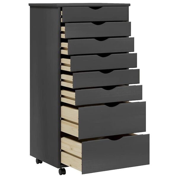 vidaXL ratastega sahtlikapp "MOSS", hall, männipuit