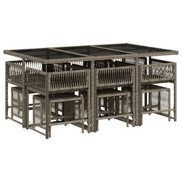 vidaXL 11-osaline aia s&ouml;&ouml;gim&ouml;&ouml;bli komplekt patjadega, hall, pol&uuml;rotang