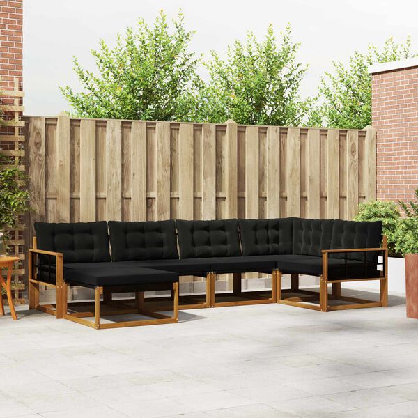 vidaXL V&auml;li diivanikomplekt 18 pcs Looduslik ja must Tugev akatsiapuu