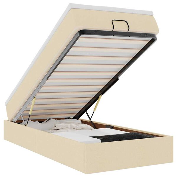 vidaXL Ottomani voodiraam madratsiga, kreemjas, 90x190cm, kangas