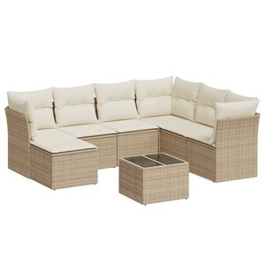 vidaXL 8-osaline aiadiivani komplekt patjadega, beež, pol&uuml;rotang