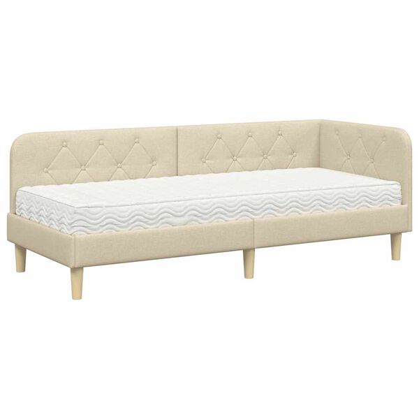 vidaXL Nurgavoodi raam madratsiga peaga cream 80 x 200 cm kangas