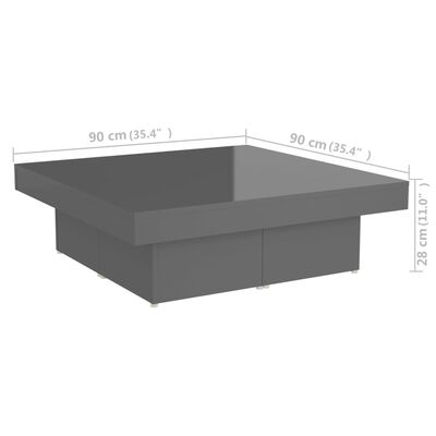 vidaXL kohvilaud, kõrgläikega hall, 90 x 90 x 28 cm, puitlaastplaat