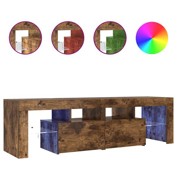 vidaXL telerialus LED-tuledega, suitsutatud tamm, 140 x 36,5 x 40 cm