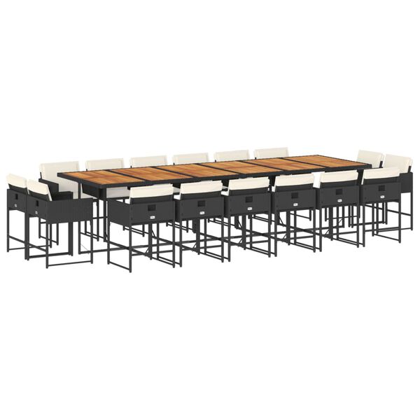 vidaXL 17-osaline aia s&ouml;&ouml;gim&ouml;&ouml;bli komplekt patjadega, must, pol&uuml;rotang