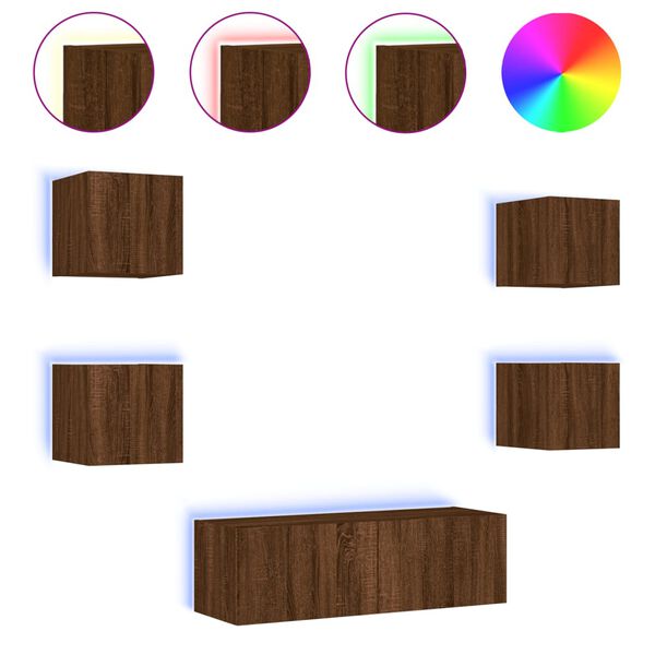 vidaXL 5-osaline telerikappide komplekt LED-tuledega, pruun tamm
