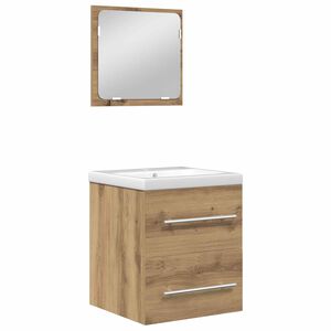 vidaXL Vannitoa m&ouml;&ouml;bleset sahtliga peegliga 2 pcs K&auml;sit&ouml;&ouml;puu Tehispuit