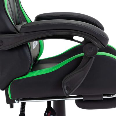 vidaXL võidusõidutool jalatoega, roheline ja must, kunstnahk