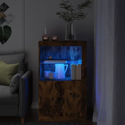 vidaXL külgkapp LED-valgustusega, suitsutatud tamm, tehispuit
