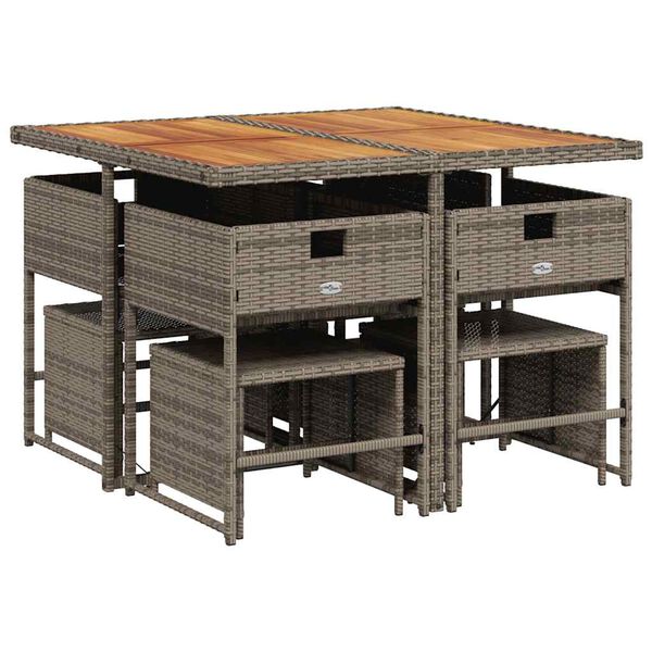 vidaXL 9-osaline aiam&ouml;&ouml;bli komplekt patjadega, hall, pol&uuml;rotang