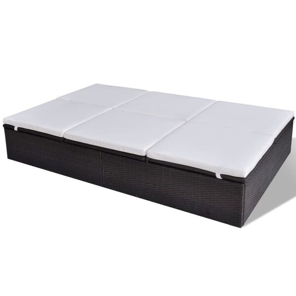 vidaXL kahekohaline päevitustool istmepadjaga, polürotang, pruun