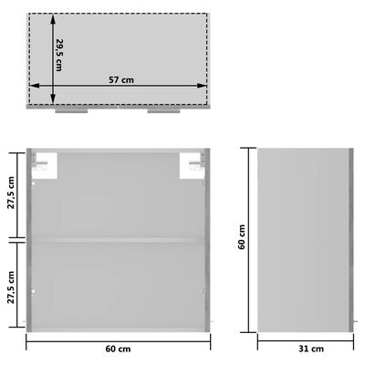 vidaXL köögikapp, betoonhall, 60 x 31 x 60 cm, puitlaastplaat