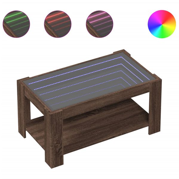 vidaXL kohvilaud LEDiga, pruun tamm, 93x53x45 cm, tehispuit